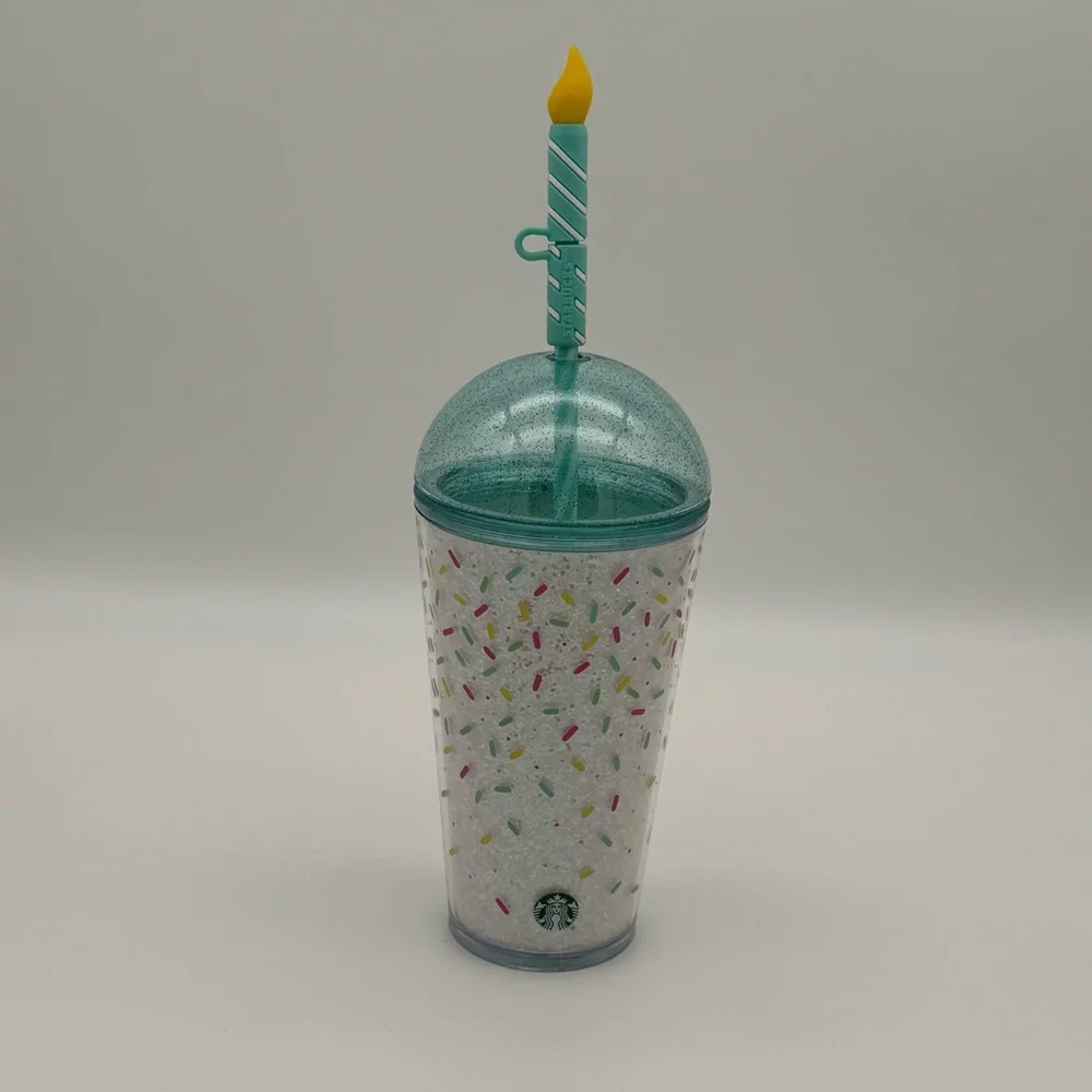 Starbucks Glitter Confetti Birthday Cold Cup Dome Lid & Candle Straw Topper NWT